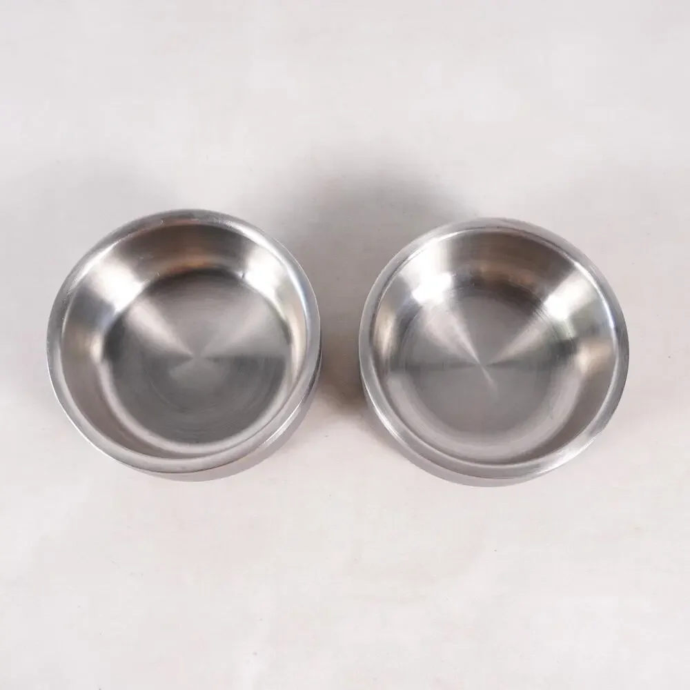 Stainless Steel Dog Cat Pet Bowl Food Water Dish Feeder x2 Gray Powder Coated